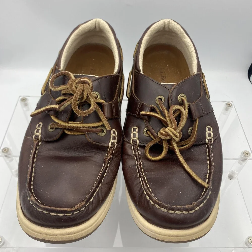 L.L.Bean Shoes Mens Size 8.5M Brown Leather Boat Deck Casual Comfort Lace Up